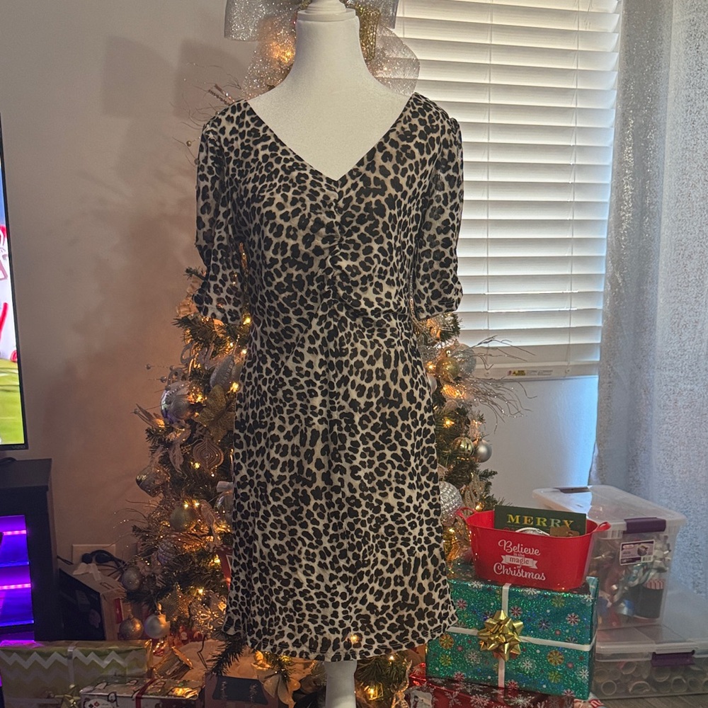 Cato Leopard Print Dress - Black and Tan